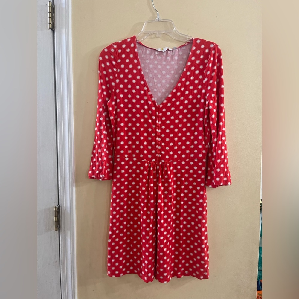 Boden red patterned dress with bell sleeves, US size 4